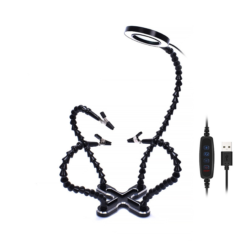 four jaw soldering magnifying glass station fixture