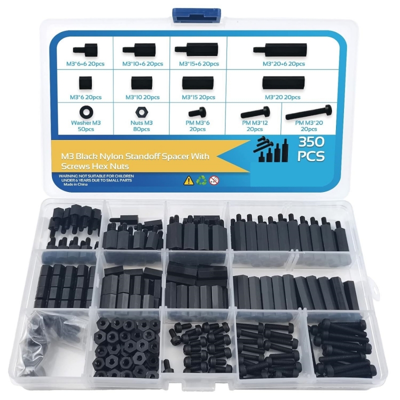 350pcs m4 male nylon hex washer bracket screw and nut set